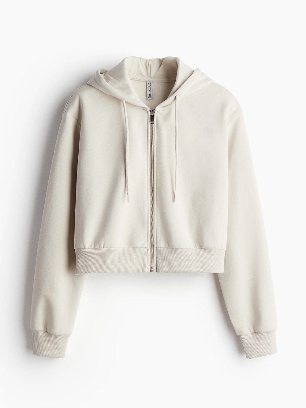 H&M Divided Light Tan Beige Cream Cropped Short Cotton Blend Zip Up Hoodie SMALL